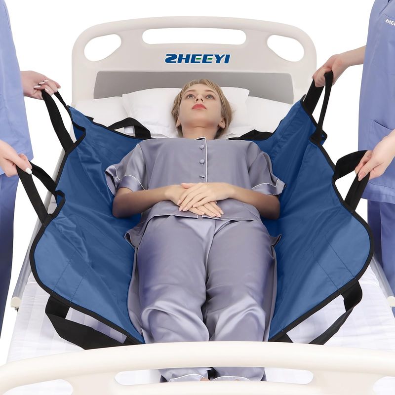ZHEEYI Multipurpose 39" X 36" Positioning Bed Pad With Reinforced Handles - Reusable & Washable Patient Sheet For Turning, Lifting & Repositioning - Double-Sided Nylon Fabric, Gray