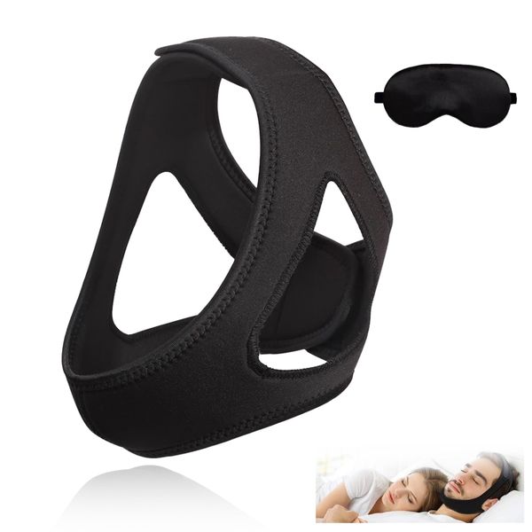 2PCS Anti Snoring Chin Strap,Improved Chin Strap for Sleeping Effectively Reducing Snoring Sleep Aid Tool Comfortable Snoring Aids for Men Black Anti Snoring Devices Adjustable Jaw Strap and Eye Pad