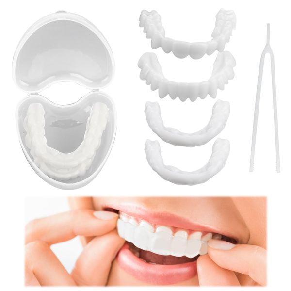 1 Pairs Instant Veneers Dentures, Fake False Teeth Clip in Veneers Teeth Whitening Cosmetic Temporary Tooth Set with Box, Snap on Veneers Teeth Top Bottom for Women Men Regain Confident Smile