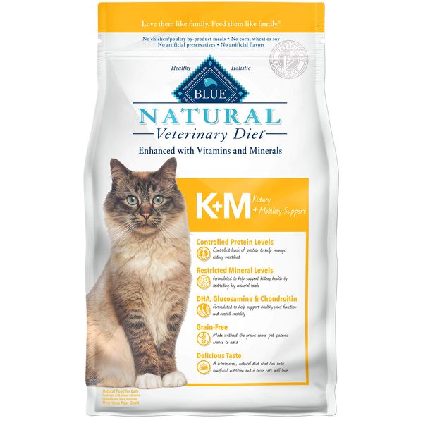 Blue Buffalo Natural Veterinary Diet K+M Kidney + Mobility Support Dry Cat Food, Chicken 7-lb bag