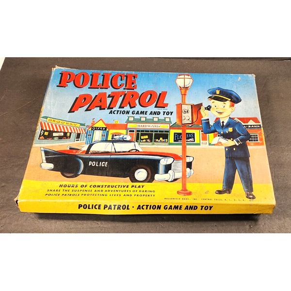 VINTAGE HASBRO POLICE PATROL ACTION GAME AND TOY 1950'S BOARD GAME HASSENFELD