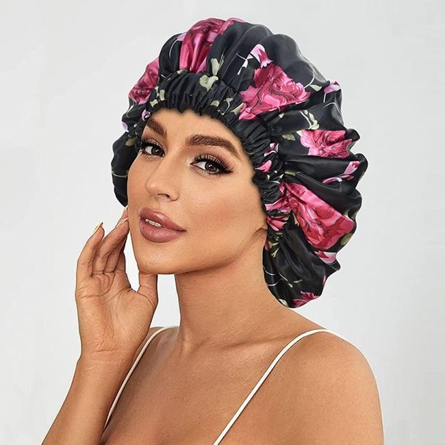 Satin Bonnet Silk Hair Sleep XL Black for Women's Natural Hair