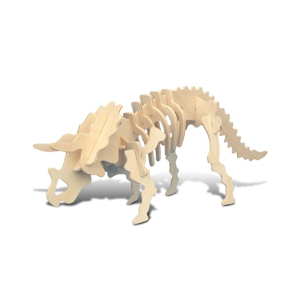 Puzzled 3D Puzzle Triceratops Dinosaur Wood Craft Construction Model Kit Fun & Educational DIY Wooden Toy Assemble Dino Model Unfinished Craft Hobby Puzzle to Build & Paint for Decoration 17pc Pack