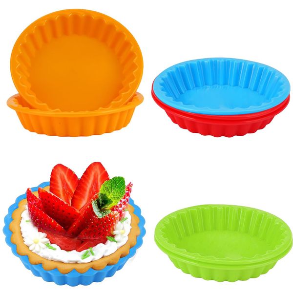 sinzau Silikon Mini Tarteform, 8 Stück Tartelette Förmchen, 11 CM Antihaft Quicheform, Tortelett Silikonbackformen, Mini Runde Silikonform, Silikon Muffinförmchen, für Tarte, Quiche, Gemischte Farbe