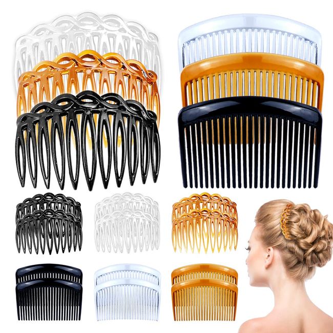 18 Pieces French Side Hair Twist Comb Set Plastic Twist Comb Hair Clip Combs Hair Accessories with 11/23 Teeth for Multiple Hairstyles Girls Women (Black, Transparent, Brown)