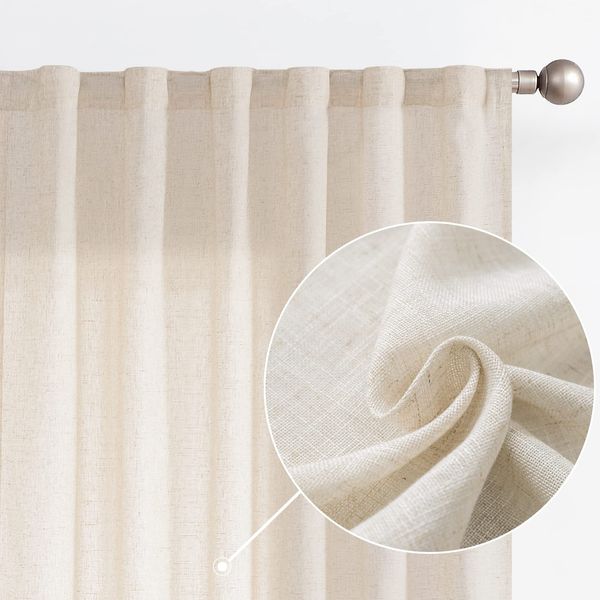 jinchan Linen Beige Curtains 84 Inches Long for Living Room Farmhouse Rod Pocket Back Tab Light Filtering Window Drapes for Bedroom Curtains Crude 2 Panels