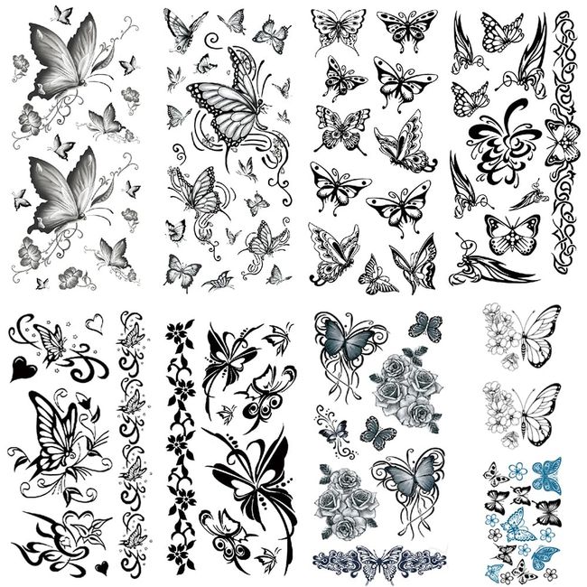 Black Butterflies Temporary Tattoos for Women Sexy 9 Pcs by Yesallwas,Waterproof long lasting Fake Tattoos Stickers for Arms Shoulders sexy body tattoos