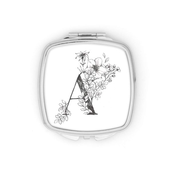 Personalised Initial A Any Letter Vintage Black Floral Compact Pocket Mirror Initials Custom Monogram