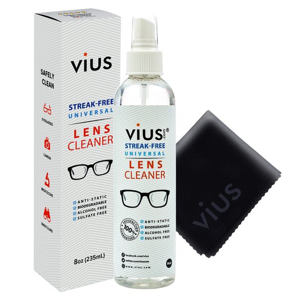 Lens Cleaner – vius Premium Lens Cleaner Spray for Eyeglasses, Cameras, and Other Lenses - Gently Cleans Fingerprints, Dust, Oil (8oz)