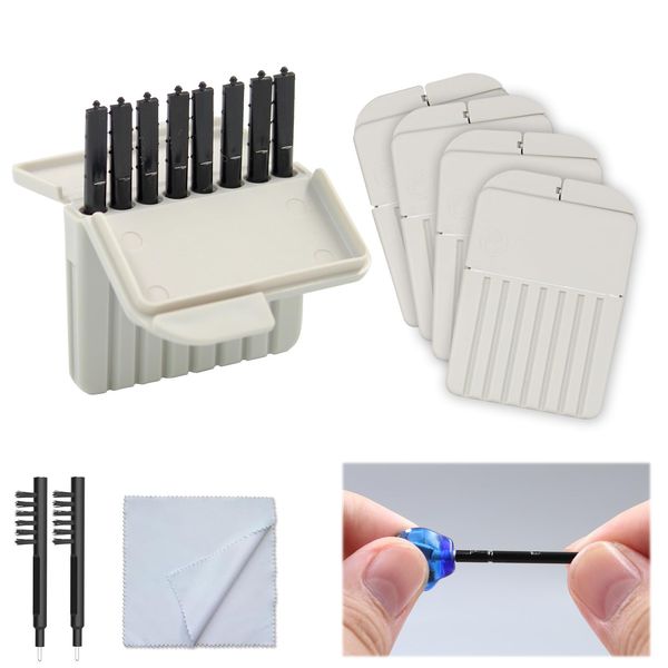 32 Pcs Hearing Aid Filter, with 2*Cleaning Brushes and 2*Cloths, Replacement Wax Guards Hearing Aids, Durable Hearing Aids & Accessories for Phonak 、Starkey、Signia (4 Boxes, Grey）