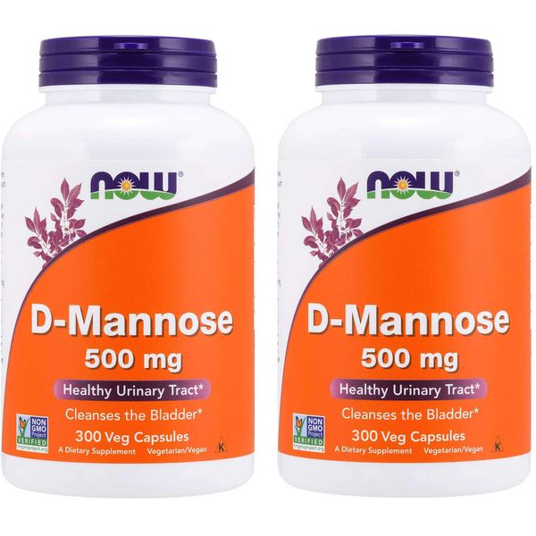 Now D-Mannose 500mg, 300 Capsules (Pack of 2) - Vegan, Non-GMO