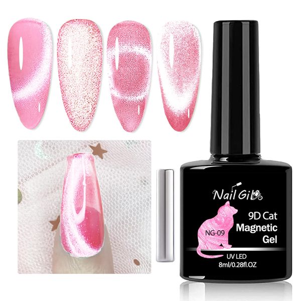 NAILGIL Cat Eye Gel Nail Polish with Magnet, Jelly Pink Cat Eyes Gel Polish Galaxy Soak off Holographic Cats Eye Gel Polish Magnetic for Nail Art Manicure Salon DIY at Home- 09