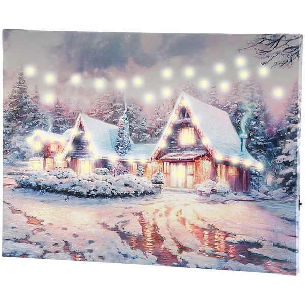 infactory Weihnachtsbild: Wandbild Winterdorf mit LED-Beleuchtung, 40 x 30 cm (LED Winterbild, Winterbild mit LED-Beleuchtung, Bild Winterlandschaft)