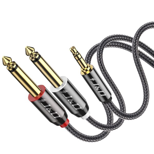 J&D 3.5mm to 6.35mm Audio Jack Cable, 0.45M Jack to Jack Cable Gold-Plated 3.5mm TRS Male to 2X 6.35mm 1/4 inch TS Male Mono Audio Cable with Nylon Braid for Laptop, Home Theater Devices, Amplifiers