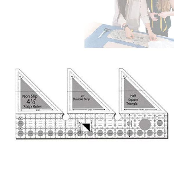 WBTY 45/60/90 Degree Double Strip Ruler, Double Strip Quilting Ruler, Creative Ruler Grids, Quilt Rulers, Non Slip Quarter Triangle Cutting Guide for Sewing(10 Inch-45 Degree)