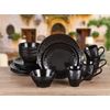 Elegant and Modern Stoneware Scroll Dinnerware Set for Parties - Black, 16 Piece
