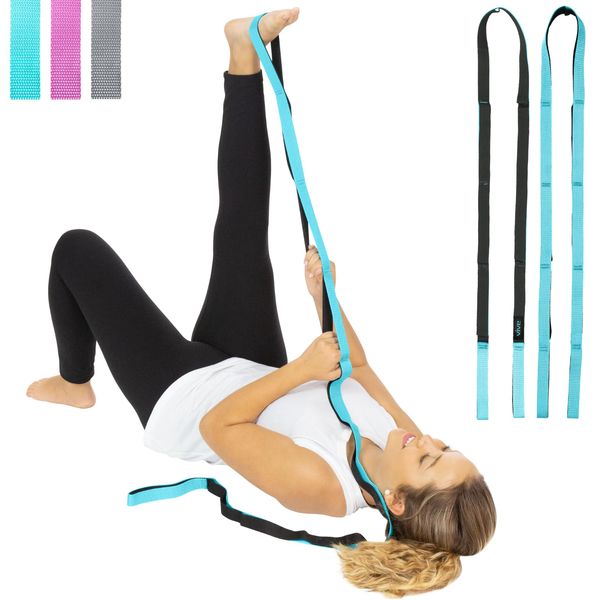 Vive Stretch Strap - Leg Stretch Band to Improve Flexibility - Stretching Out Yoga Strap - Exercise and Physical Therapy Belt for Rehab, Pilates, Dance and Gymnastics with Workout Guide Book (Teal)