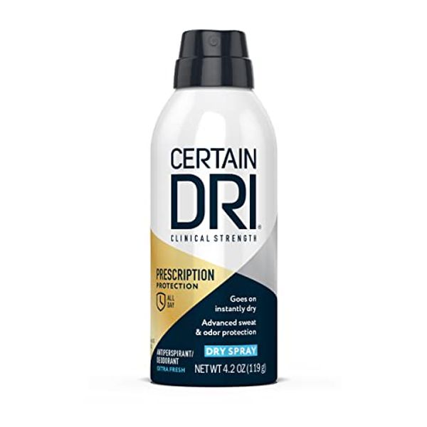 Certain Dri Prescription Strength Clinical Antiperspirant Deodorant Dry Spray for Men and Women, Fast Acting Protection from Excessive Sweating, 4.2 oz