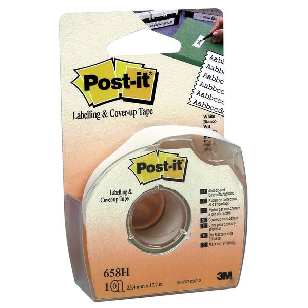 Post-it Cover-Up and Labelling Tape 6-Lines width White 25.4 mm x 17.7 m 1 Roll/Dispenser 1 Dispenser/Pack