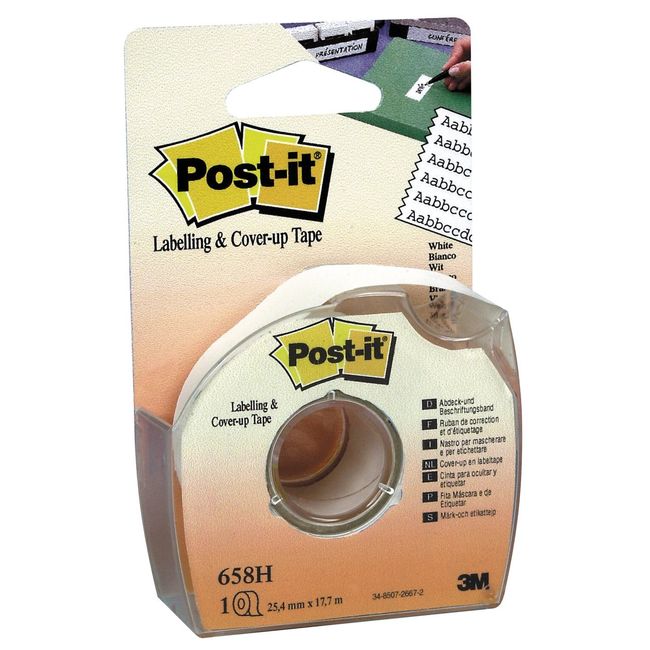 Post-it Cover-Up and Labelling Tape 6-Lines width White 25.4 mm x 17.7 m 1 Roll/Dispenser 1 Dispenser/Pack