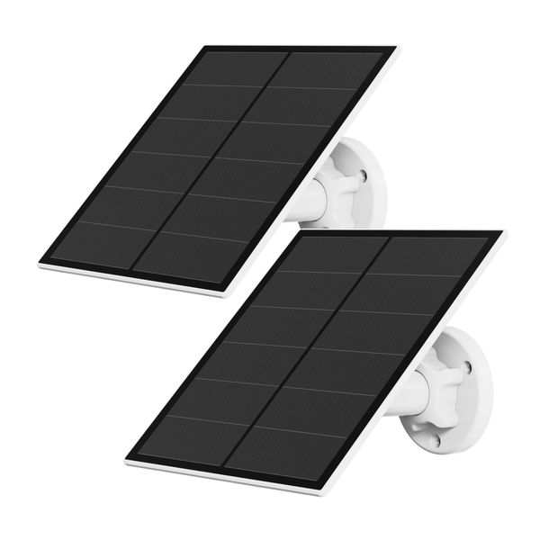 Solar Panel for Security Camera, 5W USB Solar Panel for Micro USB and USB-C Port Outdoor Rechargeable Battery Camera, Solar Panels with 9.8ft Cable, Adjustable Wall Mount, IP65 Waterproof, 2 Pack