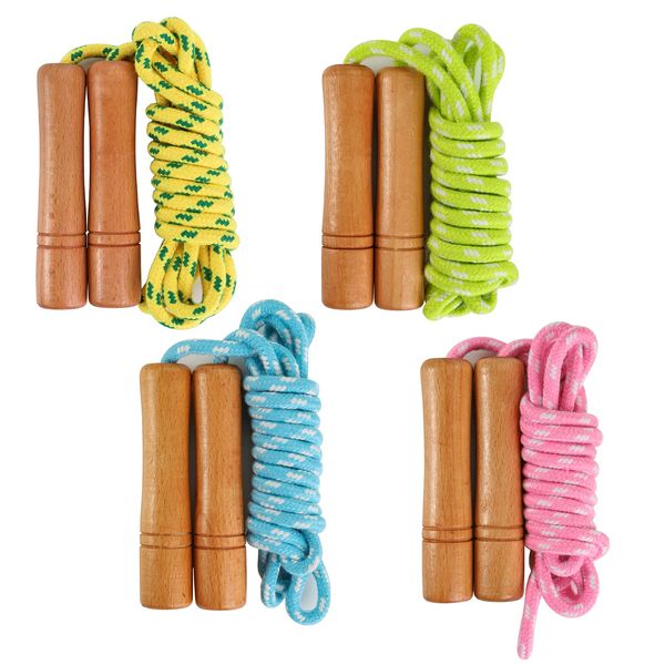 Suwimut 4 Pack Cotton Jump Rope, Wooden Handle Adjustable Cotton Braided Skipping Rope for Outdoor Activity, Exercise, Fitness Training (Blue, Pink, Yellow, Green)