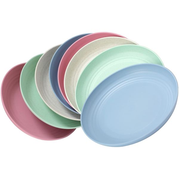 Kazaigou 8 Pack Plastic Plates 19.8cm/7.8 Inch Dinner Plates, Lighweight & Unbreakable Dishes, Plastic Dishes Dinnerware Sets, Resuable Microwave & Dishwasher Safe, BPA Free for Kids and Adult