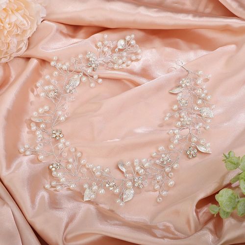 BERYUAN Women Silver Leaf Crystal Flowers Pearls Hair Vine Pearls Crystal Rhinestone Headband Silver Bride Hair Piece Pearls Wedding Hair Accessories for Brides Bridesmaid