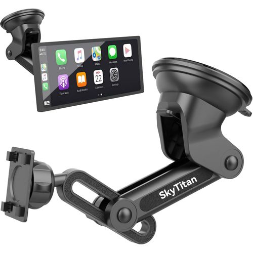 SkyTitan Suction Cup Car Mount for Portable CarPlay Screens, Adjustable Angles, Flexible Long Arm, Windshield Dashboard Mounting Solution for in-Car Android Display Monitors (Bracket Adapter Included)