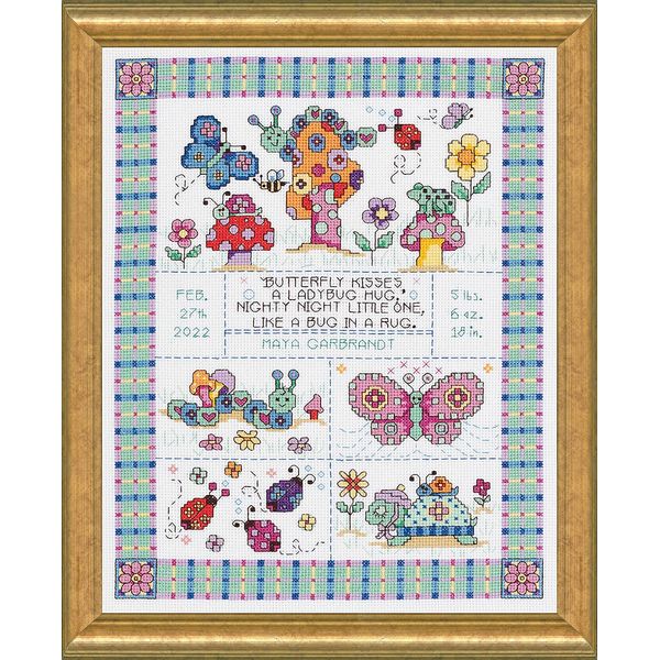 Janlynn 14 Count Bug in a Rug Birth Record Counted Cross Stitch Kit, 9-3/4-Inch by 12-3/4-Inch White