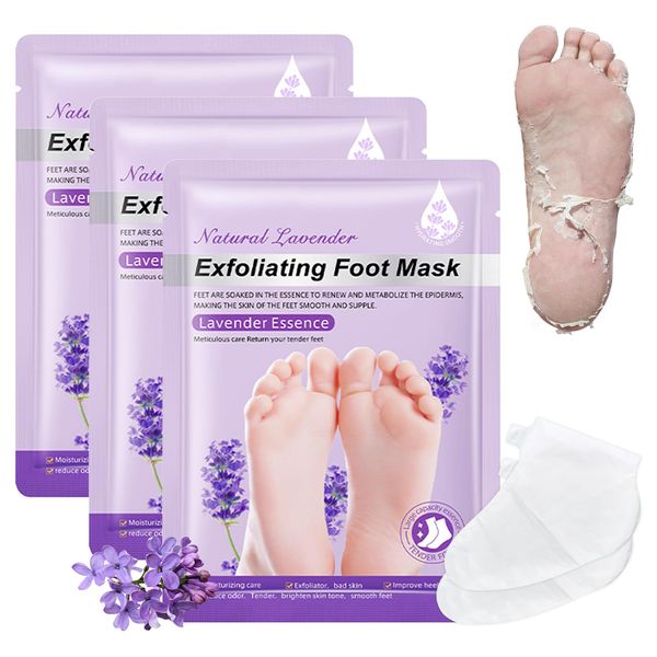 3 Paar Fußmaske,Fussmaske mit Feuchtigkeitsspendender Formel,Fussmaske Socken für Männer und Frauen Geeignet,Foot Peel Mask für Geschmeidige Füße,für Trockene und Rissige Füße(Lavendel)