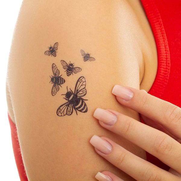 1 x Bienen Tattoo - 5 Bienen in schwarz - Temporary Body Tattoo (1)