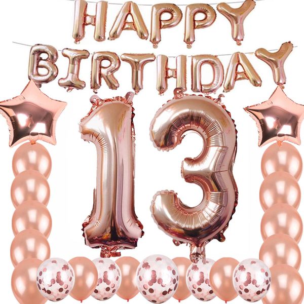 13th Birthday Decorations Party Supplies, Jumbo Rose Gold Foil Balloons for Birthday Party Supplies,Anniversary Events Decorations and Graduation Decorations Sweet 13 Party,13th Anniversary