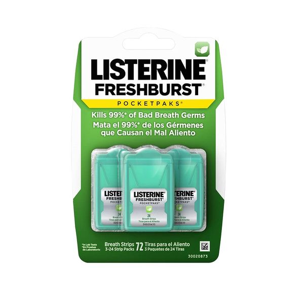 Listerine Freshburst Pocketpaks Bad Breath Strips, Kills Germs, Portable Pack, 24 Count, Pack of 3