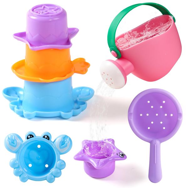 Baby Bath Toys for Kids Ages 1-3 5 PCS Mold Free Toddler Bath Toys for 2-4 Bathtub Water Toys Christmas Baby Gifts (Color Random)