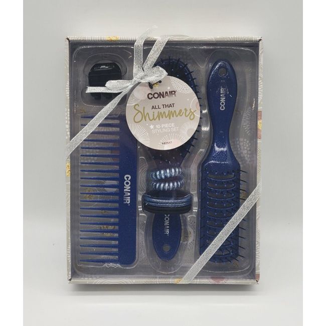 Con air Silver All That Shimmers Hair Gift Set 10 pc Blue