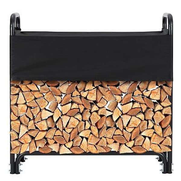 4FT Firewood Rack Log Rack Firewood Holder Storage Fireplace Outdoor with Cover