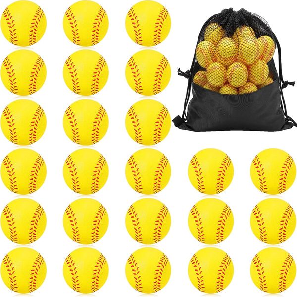 Bgtecho 24Pack Mini Softball,1.6 Inch Mini Sports Stress Balls,Mini Yellow Baseball Softballs for Kids,Mini Foam Sports Ball for Sports Theme Party Favors School Carnival Reward