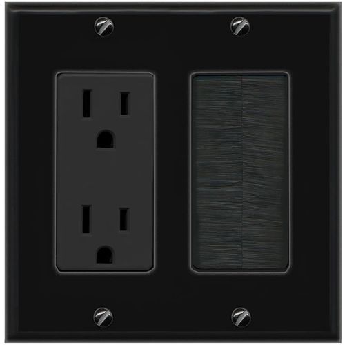 RiteAV - 2 Gang 15A Outlet Mesh-Brush Decorative Wall Plate - Black