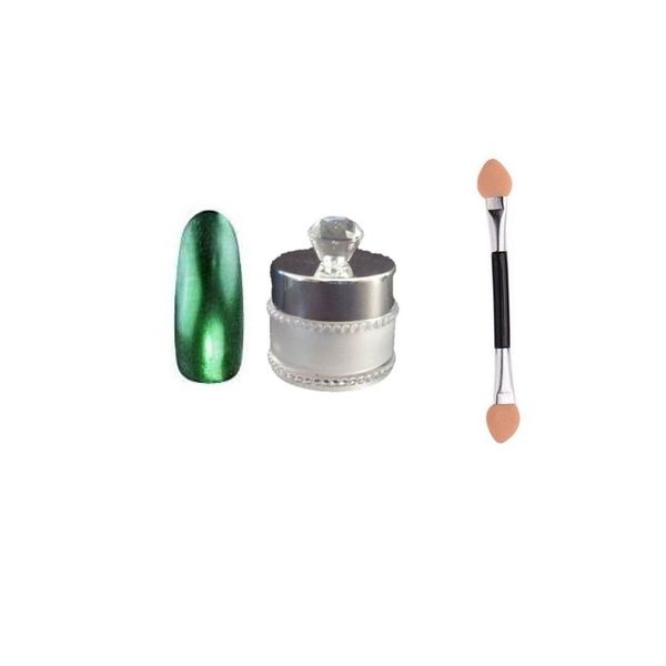 Chrome Powder For Nails Mirror Effect Nail Art Powder With Free Applicator Sponge Brush green 6g