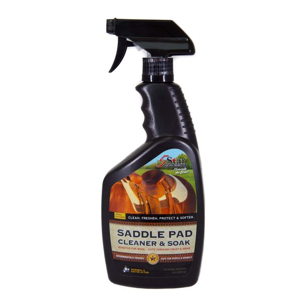 5 Star Equine Horse Saddle Pad Cleaner & Soak - Works on Horse Blankets, Wool and as a Leather Cleaner - Cleans, Freshens, Preserves & Softens 4-6 Equine Saddle Pads 24 oz. Spray Bottle