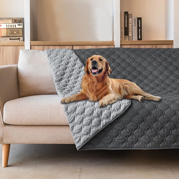 Double-Sided Waterproof Dog Bed Cover 82x120 Inch Grey Pet Blanket