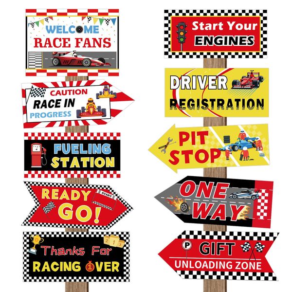 20 Pieces Racing Car Party Decorations Racing Car Signs Car Party Directional Signs for Race Car Birthday Party Supplies Traffic Decorations Welcome Race Fans Backdrops Wall Door Yard Sign