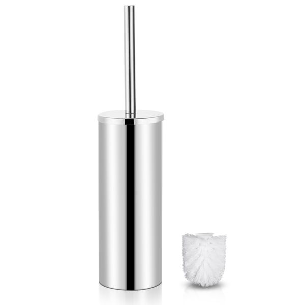 Gricol Toilet Brush Stainless Steel Toilet Brushes & Holder Free Standing Toilet Brush Silver including 2 Brush Heads Silver