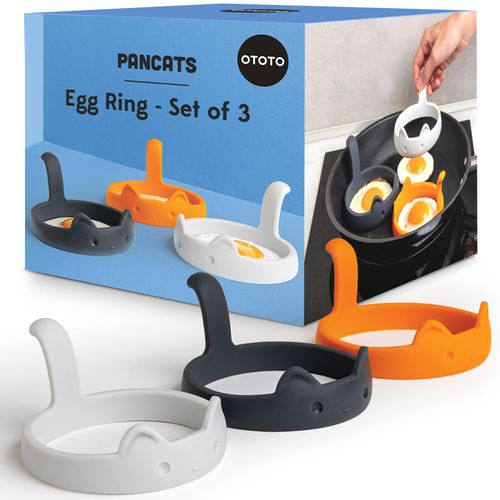 OTOTO PanCats Egg Ring Set of 3 - Silicone Egg Rings for Frying Eggs, Non Stick Fried Egg Cooker Ring, Cat Gifts for Cat Lovers, Cute Funny Kitchen Accessories Gadgets (Multicolor)