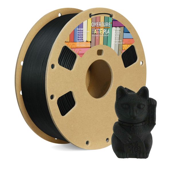 OVERTURE PLA Matte 3D Printer Filament 1.75mm, Matte PLA 1kg Cardboard Spool (2.2lbs), Dimensional Accuracy +/- 0.02 mm (Matte Black)