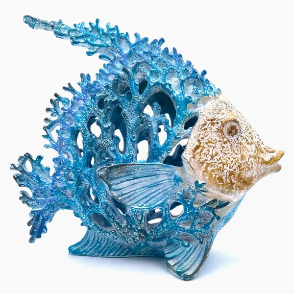 VVGIFTS Beach Coastal Decor Coral Reef Angelfish Home Office Desk Decor Sculpture Statue for Tabletop Shelf Bathroom Decoration Ornament Gift (Turquoise and Blue)