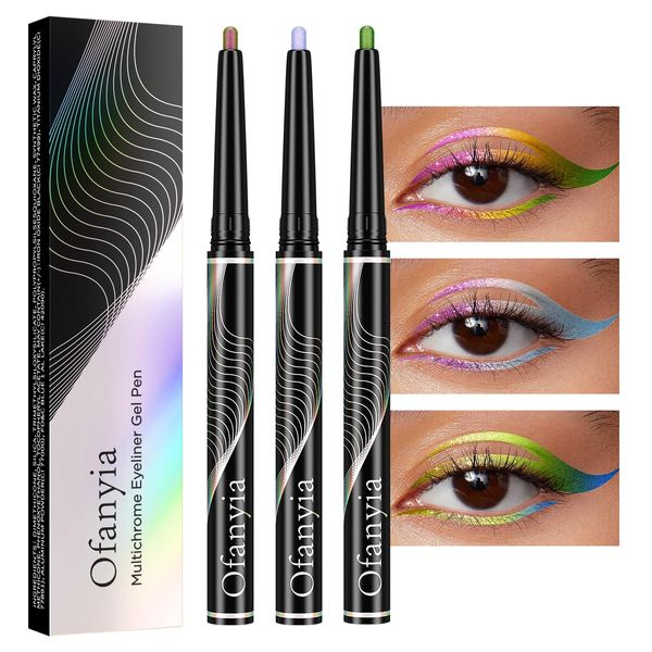 Ofanyia Multichrome Eyeliner Pencil, Metallic Shimmer Gel Eyeliner, Intense Color Shifting Eye Liner Makeup, Waterproof Smudge Proof Easy To Color Gel Eyeliner Pencil (Set A)