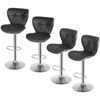 Set of 4 Black Bar Stools w/Shell Back PU Leather Back Adjustable Swivel Stools