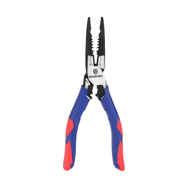 WORKPRO 8 Inch Needle Nose Pliers, Multipurpose Long Nose Pliers with Wire Stripper/Crimper/Cutter Function, Premium Heavy-Duty CRV Steel Hand Tool Plier for Home, Crafts